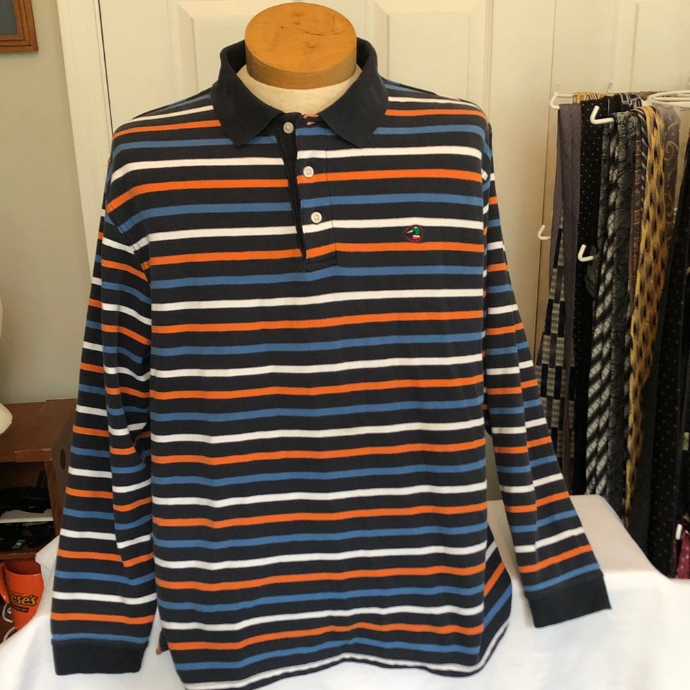Duck Head Navy and Orange Striped Polo Shirt